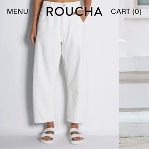 Roucha, barrel-shaped, sculptural white jeans